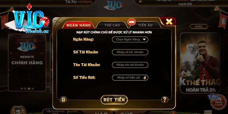 Rút tiền từ Vicclub về tài khoản ngân hàng